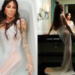 Maya Massafera posa com look transparente dentro de banheira