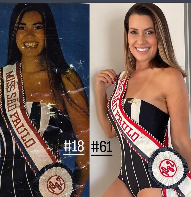 Solange Frazão relembra título de Miss São Paulo há 42 anos e tira foto com mesmo maiô e faixa